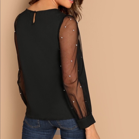 Pearl Beaded Mesh Sleeve Top - Picture 3 of 3